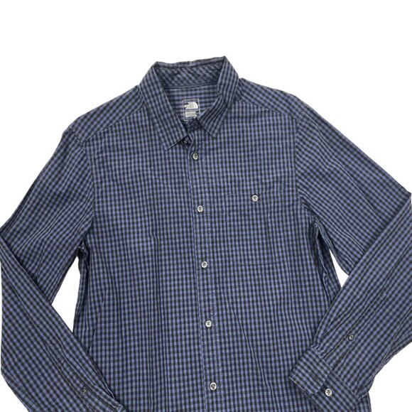 The North Face Blue Plaid Cotton Long Sleeve Button Down Shirt Men's Medium - Picture 3 of 8
